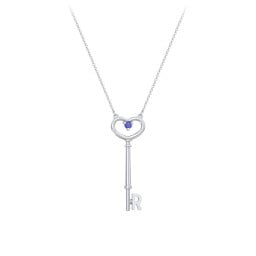 Initial Heart Key Necklace with Gemstone - R