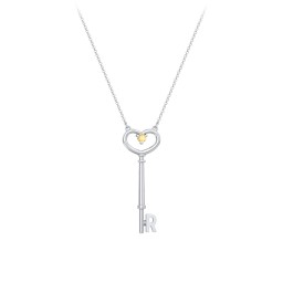 Initial Heart Key Necklace with Gemstone - R