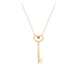 Initial Heart Key Necklace with Gemstone - S in 18K Gold Plated Silver with Garnet