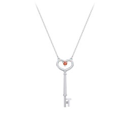 Initial Heart Key Necklace with Gemstone - T