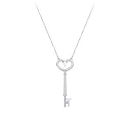 Initial Heart Key Necklace with Gemstone - T