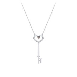 Initial Heart Key Necklace with Gemstone - T