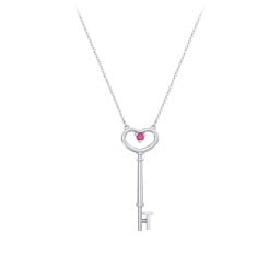 Initial Heart Key Necklace with Gemstone - T