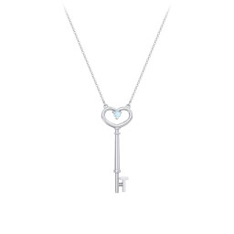 Initial Heart Key Necklace with Gemstone - T