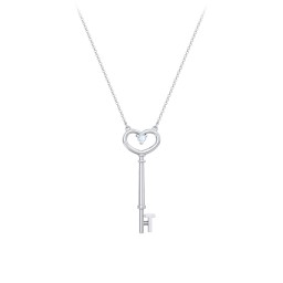 Initial Heart Key Necklace with Gemstone - T