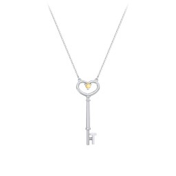 Initial Heart Key Necklace with Gemstone - T