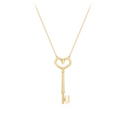 Initial Heart Key Necklace with Gemstone - U