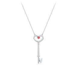 Initial Heart Key Necklace with Gemstone - V