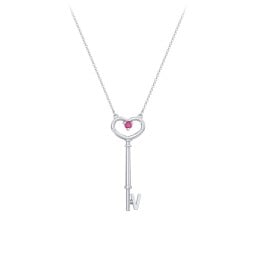 Initial Heart Key Necklace with Gemstone - V