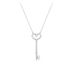 Initial Heart Key Necklace with Gemstone - V