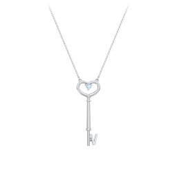 Initial Heart Key Necklace with Gemstone - V