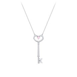 Initial Heart Key Necklace with Gemstone - X