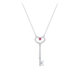 Initial Heart Key Necklace with Gemstone - X