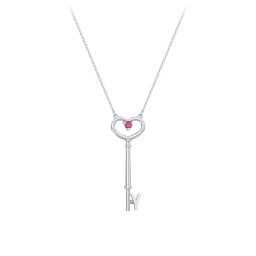 Initial Heart Key Necklace with Gemstone - Y
