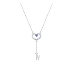 Initial Heart Key Necklace with Gemstone - Y
