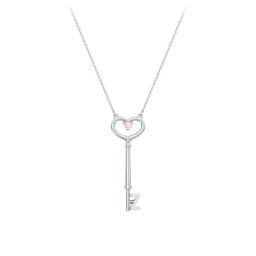Initial Heart Key Necklace with Gemstone - Z