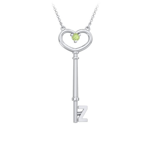 Initial Heart Key Necklace with Gemstone - Z