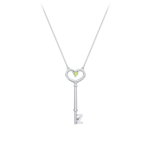 Initial Heart Key Necklace with Gemstone - Z