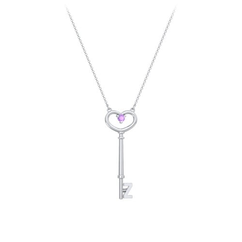 Initial Heart Key Necklace with Gemstone - Z