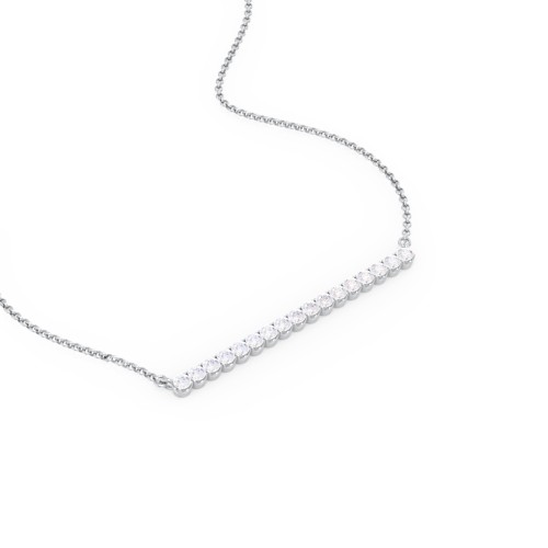 Gemstone Bar Pendant Necklace – Sterling Silver with Diamond