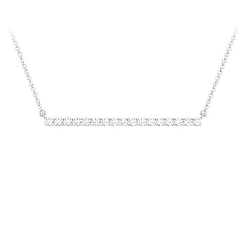 Gemstone Bar Pendant Necklace – Sterling Silver with Diamond