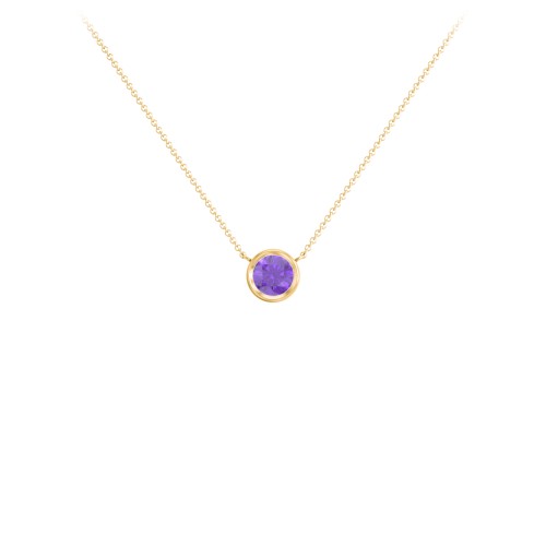 Bezel Set 5mm Gemstone Pendant – 18K Gold Plated Silver with Amethyst