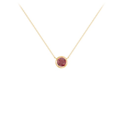 Bezel Set 5mm Gemstone Pendant – 18K Gold Plated Silver with Ruby