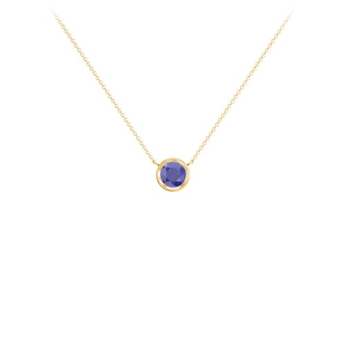 Bezel Set 5mm Gemstone Pendant – 18K Gold Plated Silver with Blue Sapphire
