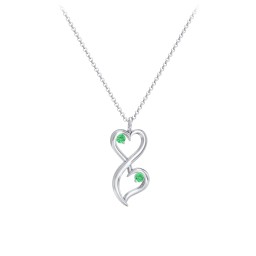 Stacked Hearts Gemstone Necklace in 925 Sterling Silver with Emerald