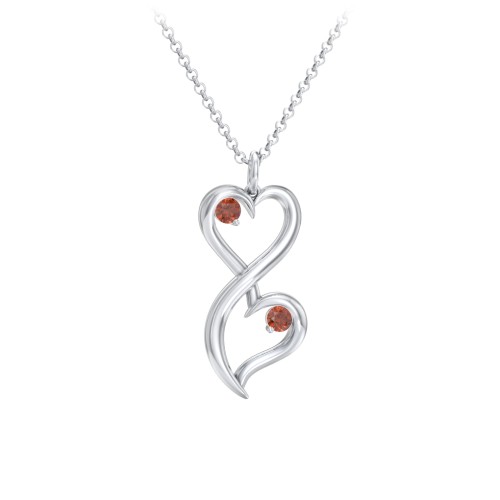 Stacked Hearts Gemstone Necklace – Sterling Silver with Garnet