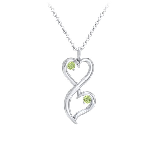 Stacked Hearts Gemstone Necklace – Sterling Silver with Peridot