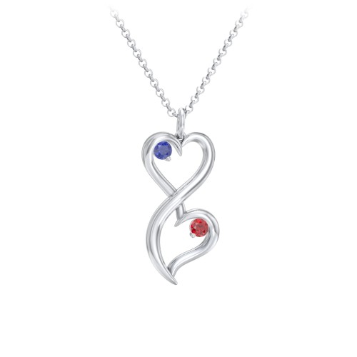 Stacked Hearts Gemstone Necklace – Sterling Silver with Blue Sapphire and Garnet