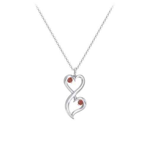 Stacked Hearts Gemstone Necklace – Sterling Silver with Garnet