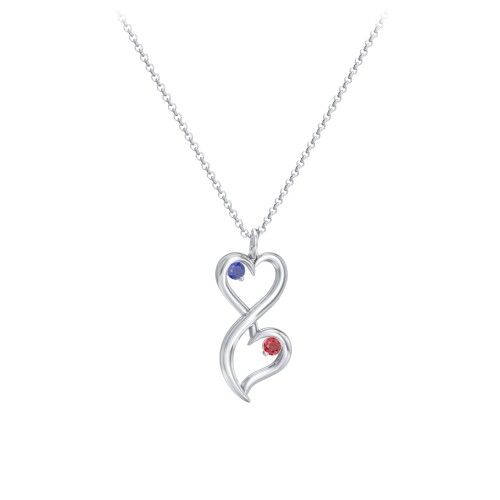 Stacked Hearts Gemstone Necklace – Sterling Silver with Blue Sapphire and Garnet