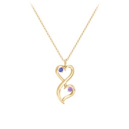 Stacked Hearts Gemstone Necklace in 9K Solid Yellow Gold with Fancy Blue Premium Zirconia and Amethyst Premium Zirconia