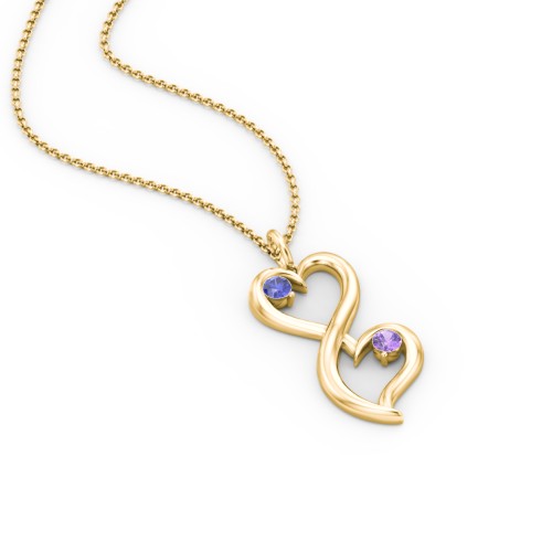 Stacked Hearts Gemstone Necklace – 9kt Yellow Gold with Blue Sapphire and Amethyst