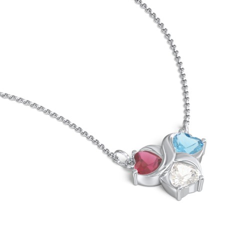 Love and Kisses 3 Gemstone Pendant – Sterling Silver with Ruby, Blue Topaz, and Cubic Zirconia