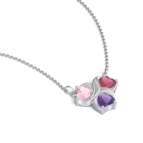 Love and Kisses 3 Gemstone Pendant – Sterling Silver with Pink Tourmaline, Ruby, and Amethyst