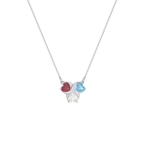 Love and Kisses 3 Gemstone Pendant – Sterling Silver with Ruby, Blue Topaz, and Cubic Zirconia