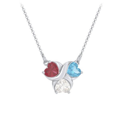 Love and Kisses 3 Gemstone Pendant – Sterling Silver with Ruby, Blue Topaz, and Cubic Zirconia