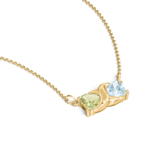 Love and Kisses Gemstone Pendant – 18K Gold Plated Silver with Peridot and Aquamarine