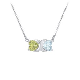 Love and Kisses Gemstone Pendant in 925 Sterling Silver with Peridot and Aquamarine