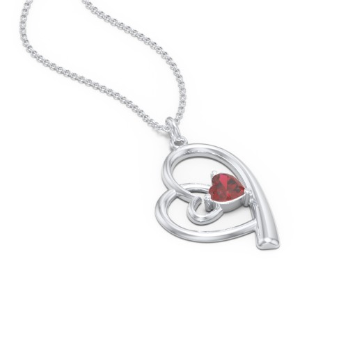 Intertwined Heart In Heart Pendant with Gemstone