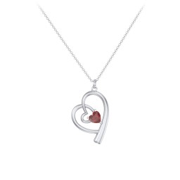 Intertwined Heart In Heart Pendant with Gemstone in 925 Sterling Silver with Garnet