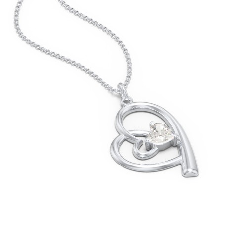 Intertwined Heart In Heart Pendant with Gemstone – Sterling Silver with Cubic Zirconia