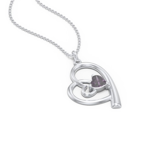Intertwined Heart In Heart Pendant with Gemstone – Sterling Silver with Alexandrite
