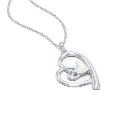 Intertwined Heart In Heart Pendant with Gemstone – Sterling Silver with Opal