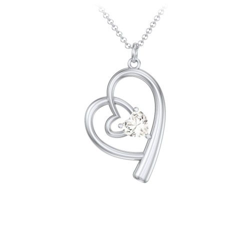 Intertwined Heart In Heart Pendant with Gemstone – Sterling Silver with Cubic Zirconia