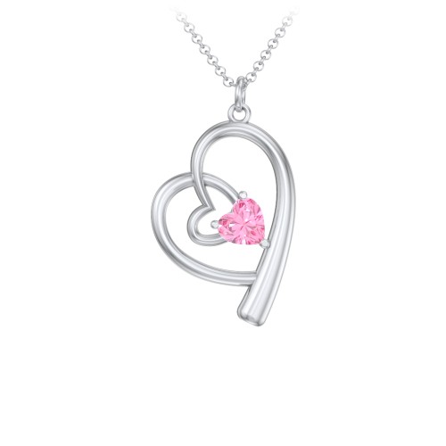Intertwined Heart In Heart Pendant with Gemstone – Sterling Silver with Pink Tourmaline