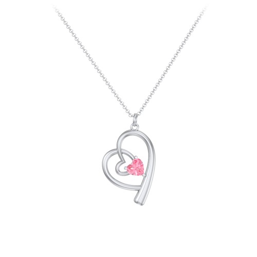 Intertwined Heart In Heart Pendant with Gemstone – Sterling Silver with Pink Tourmaline